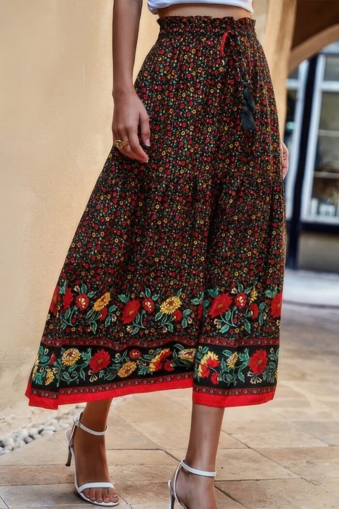 High rise drawstring ruffled maxi skirt - image 2