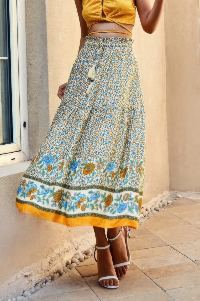 High rise drawstring ruffled maxi skirt - image 6