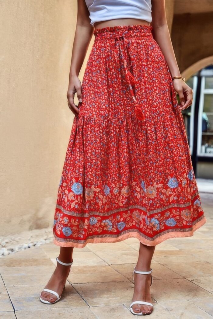 High rise drawstring ruffled maxi skirt - image 7