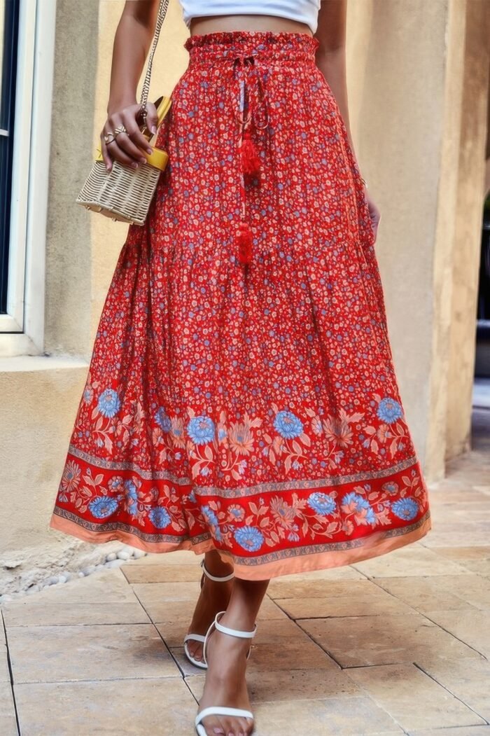 High rise drawstring ruffled maxi skirt - image 8