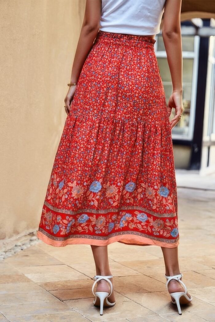 High rise drawstring ruffled maxi skirt - image 9