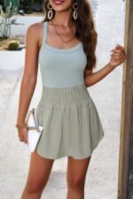 Knit Elastic Waist Sleeveless Cross Back Romper