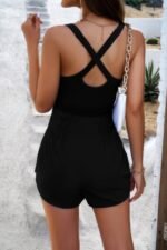 Knit Elastic Waist Sleeveless Cross Back Romper - Image 8