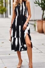 Cut Out Ruched Fit Sleeveless Ruffle Dress - Image 3