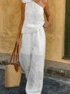 white linen trousers women two piece set
