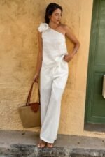 Floral Trim Linen A Tank Top And Pants Set - Image 3