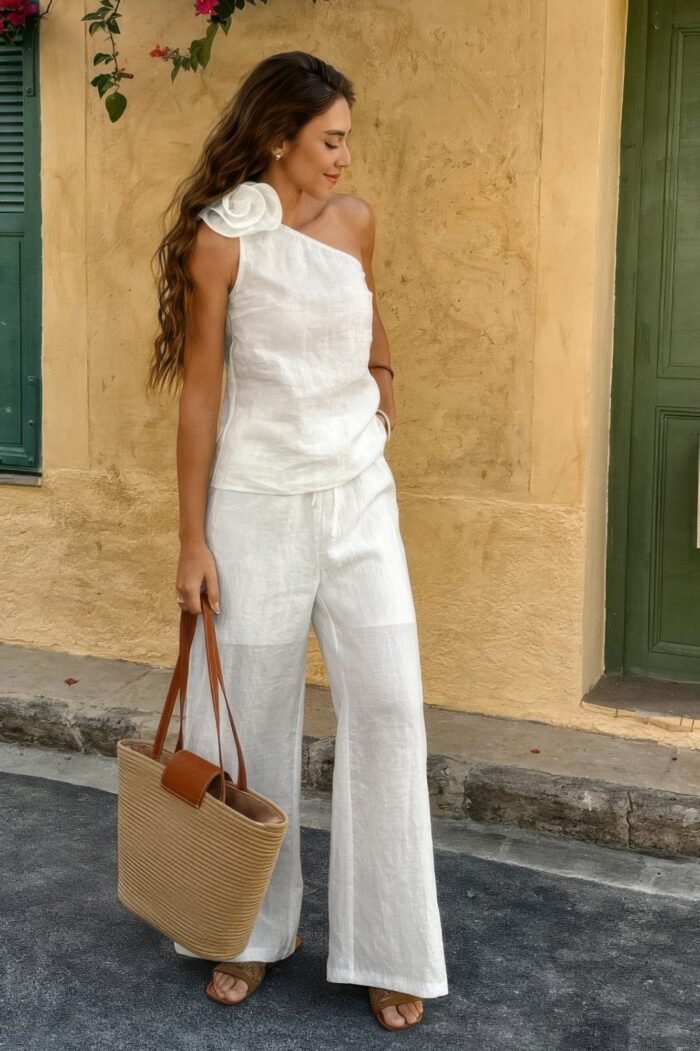 Floral trim linen a tank top and pants set - image 4