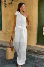 Floral Trim Linen A Tank Top And Pants Set - Image 2