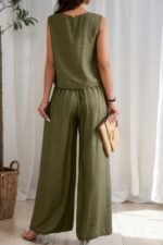 Two Pieces Solid Tank Wide Leg Pants Set - Image 6