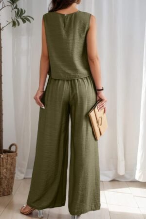 Two Pieces Solid Tank Wide Leg Pants Set