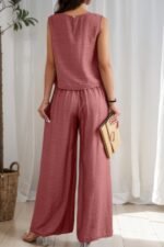 Two Pieces Solid Tank Wide Leg Pants Set - Image 9