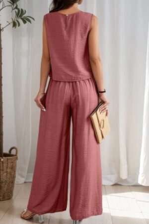 Two Pieces Solid Tank Wide Leg Pants Set