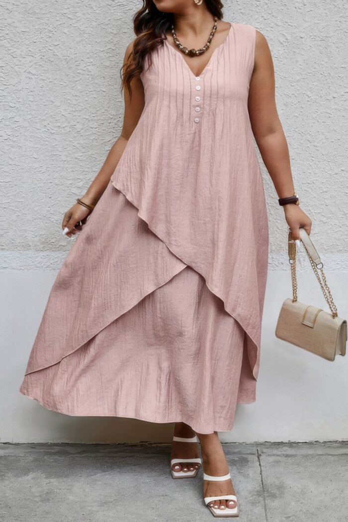 Solid plus notched neck wrap sleeveless loose dress - image 2