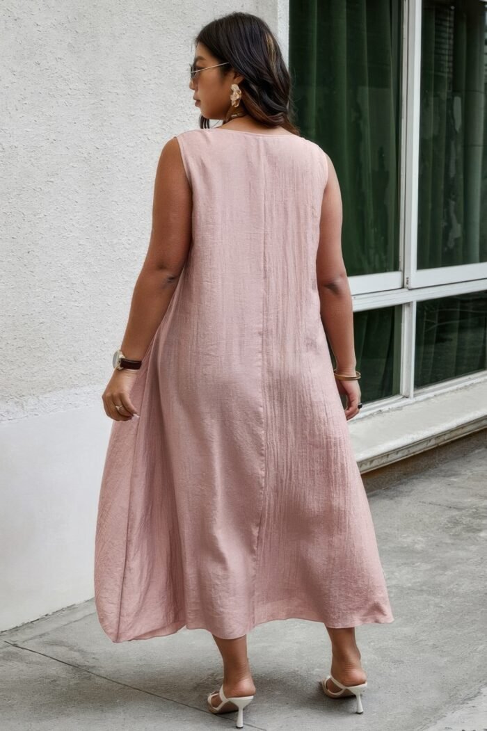 Solid plus notched neck wrap sleeveless loose dress - image 6