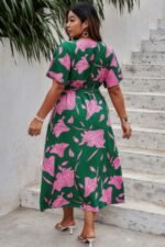 Plus Floral Short Sleeve Split Belted Midi Dress - Image 6