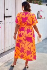 Plus Floral Short Sleeve Split Belted Midi Dress - Image 10