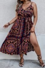 Plus Size Floral Belted Cami Boho Long Dress - Image 2