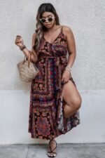 Plus Size Floral Belted Cami Boho Long Dress - Image 4