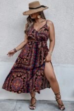 Plus Size Floral Belted Cami Boho Long Dress - Image 6