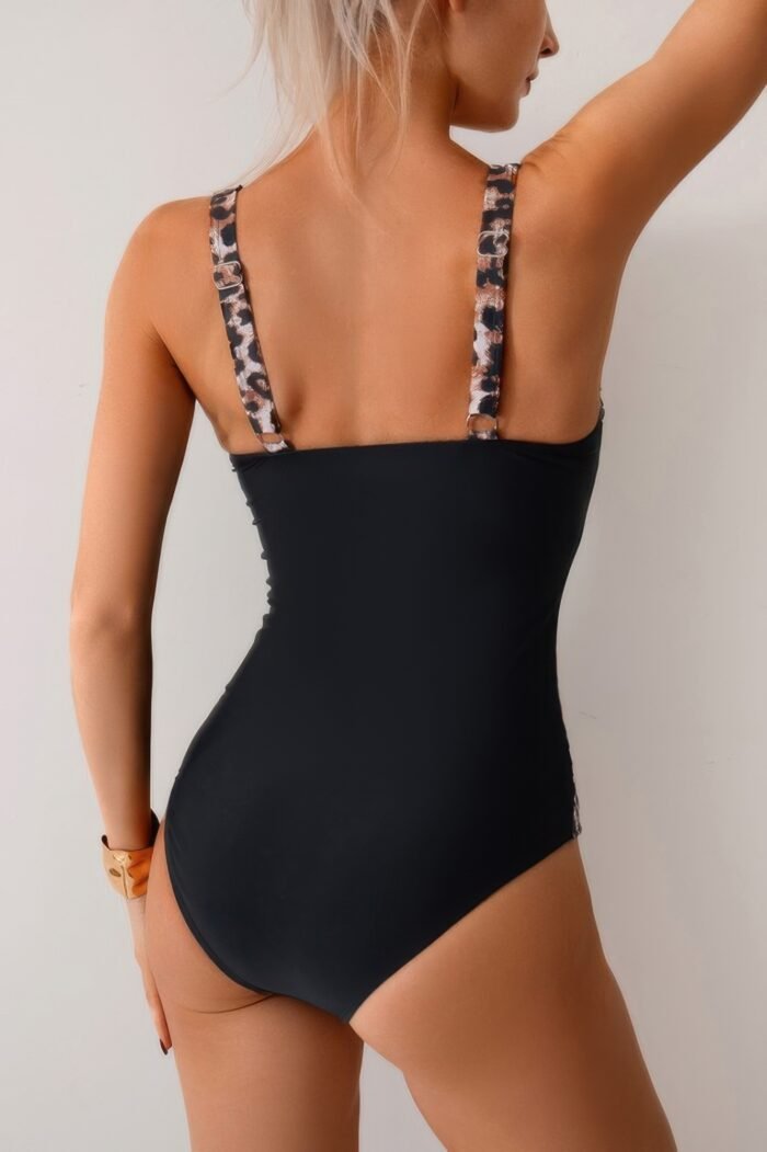 Print colorblock spliced halter one piece swimsuit - image 6