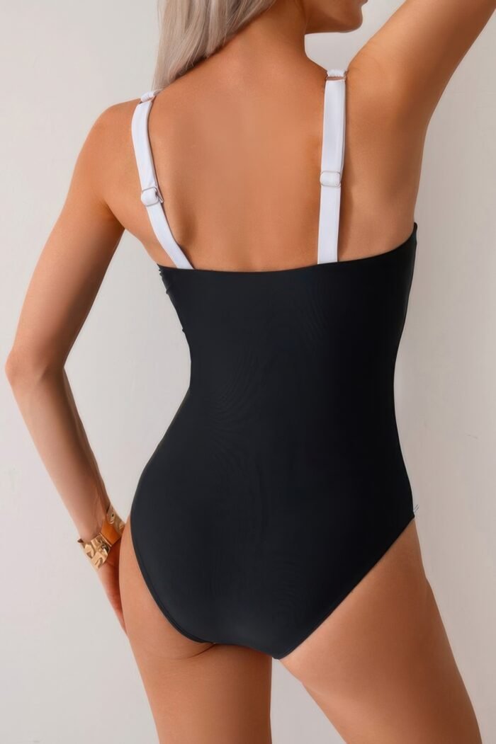 Print colorblock spliced halter one piece swimsuit - image 9