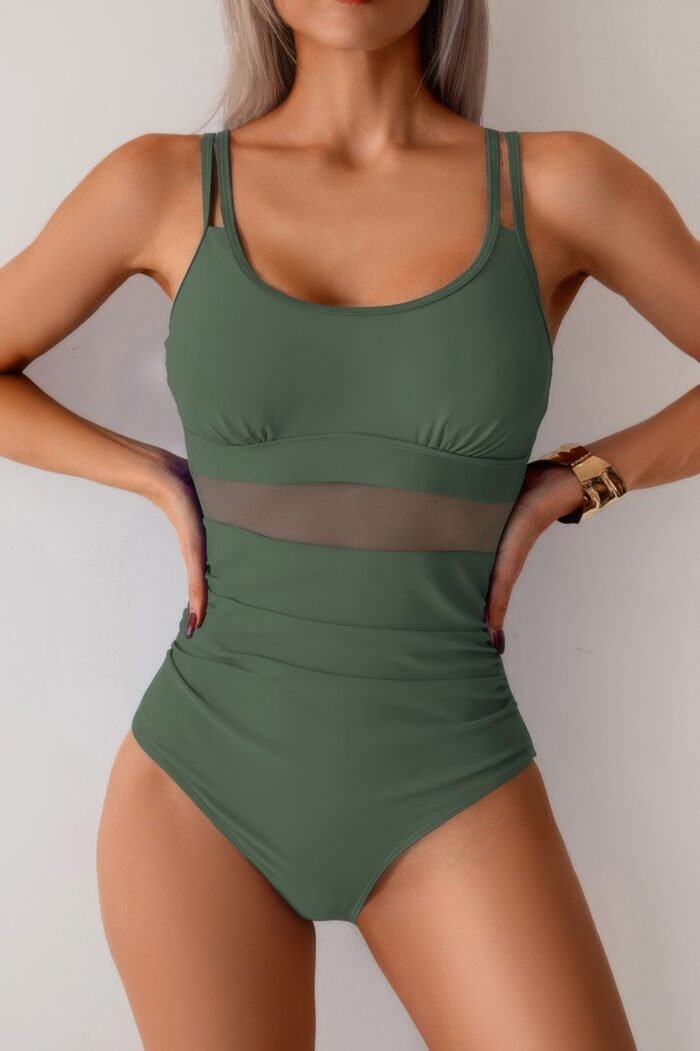 Solid square beck double strap mesh swimsuit - image 8