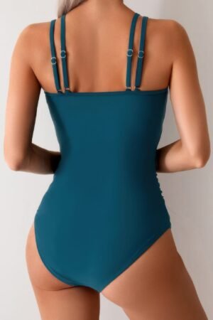 Solid Square Beck Double Strap Mesh Swimsuit