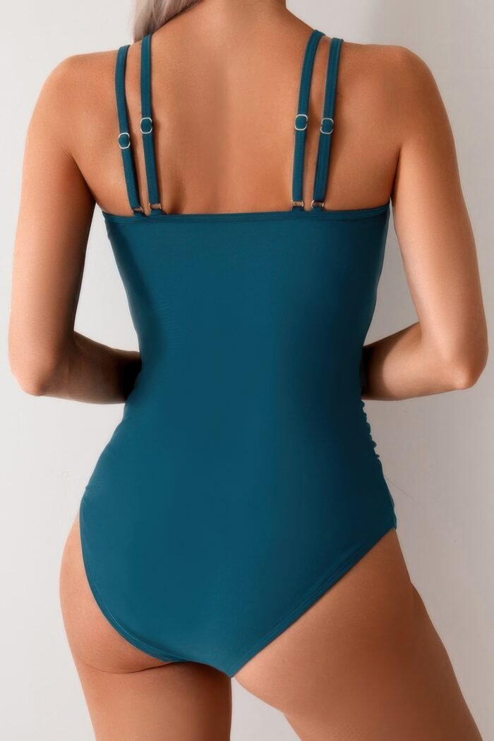Solid square beck double strap mesh swimsuit - image 12