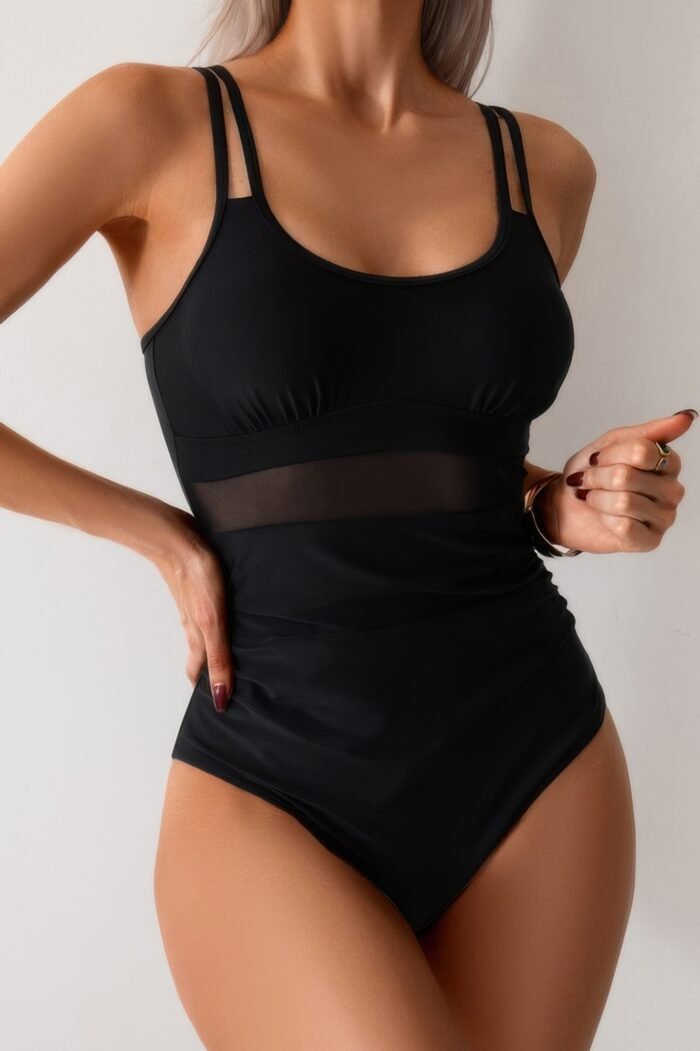 Solid square beck double strap mesh swimsuit - image 14
