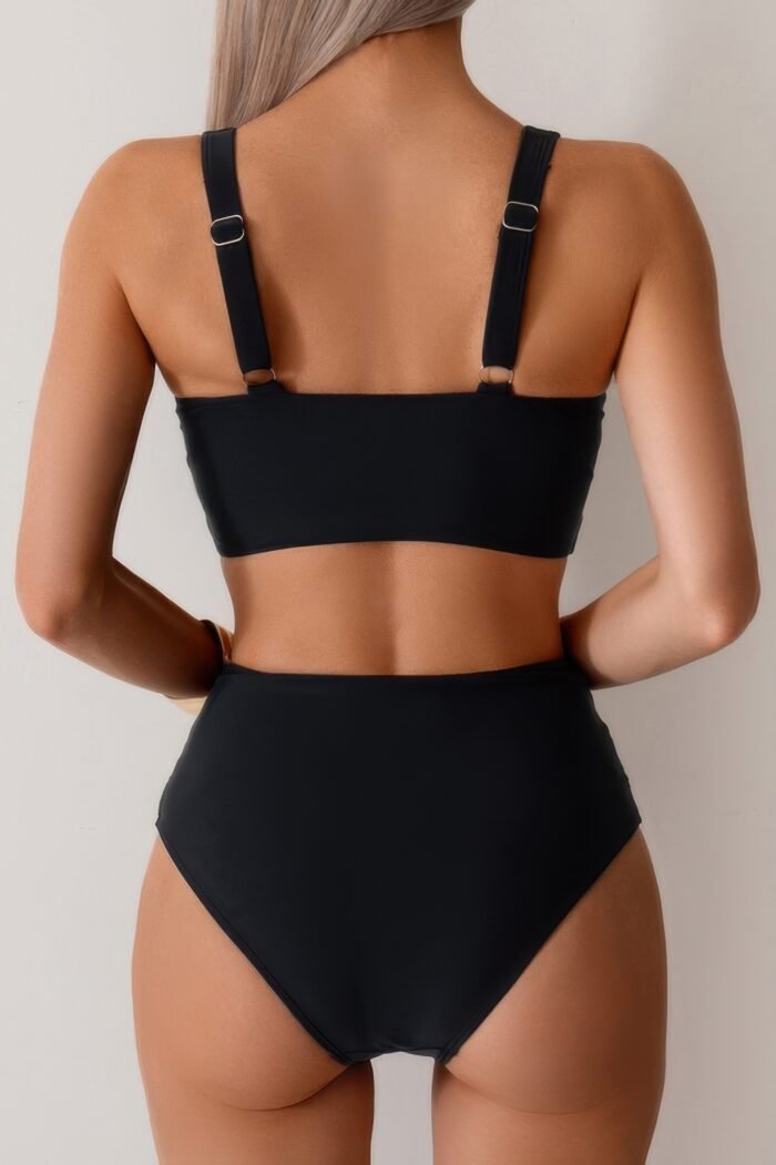 Solid ruched high waist cross push up swimsuit - image 5