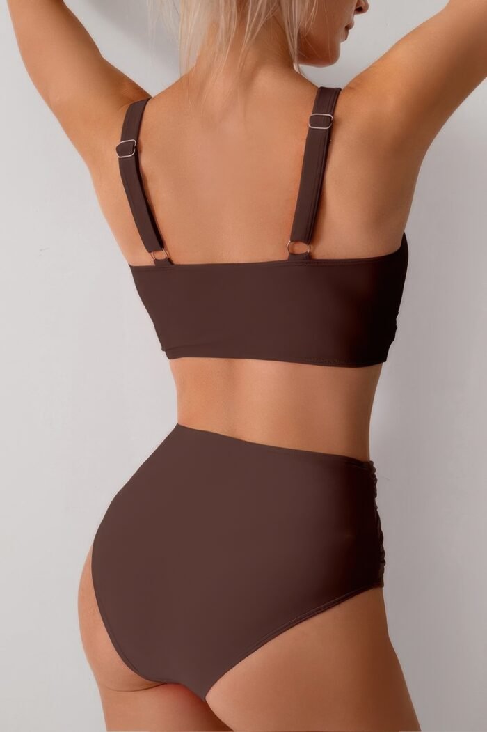 Solid ruched high waist cross push up swimsuit - image 9