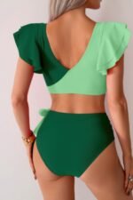 V Neck Two Piece Ruffled High Waisted Swimsuit - Image 2
