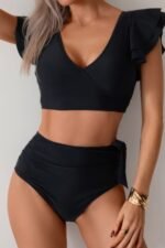 V Neck Two Piece Ruffled High Waisted Swimsuit - Image 4