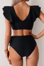 V Neck Two Piece Ruffled High Waisted Swimsuit - Image 5