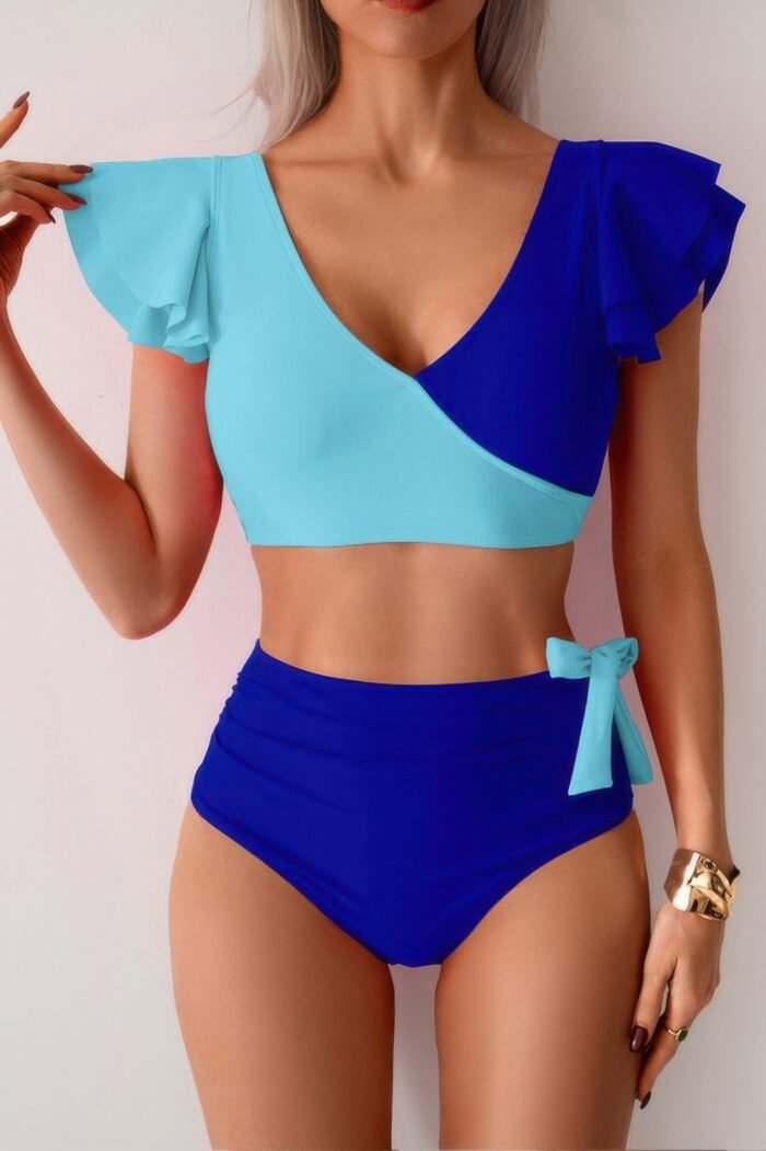 V neck two piece ruffled high waisted swimsuit - image 7