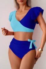 V Neck Two Piece Ruffled High Waisted Swimsuit - Image 8