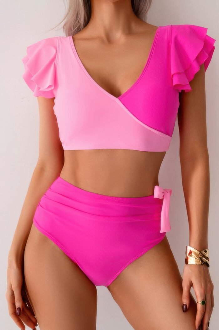 V neck two piece ruffled high waisted swimsuit - image 10