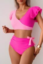 V Neck Two Piece Ruffled High Waisted Swimsuit - Image 11