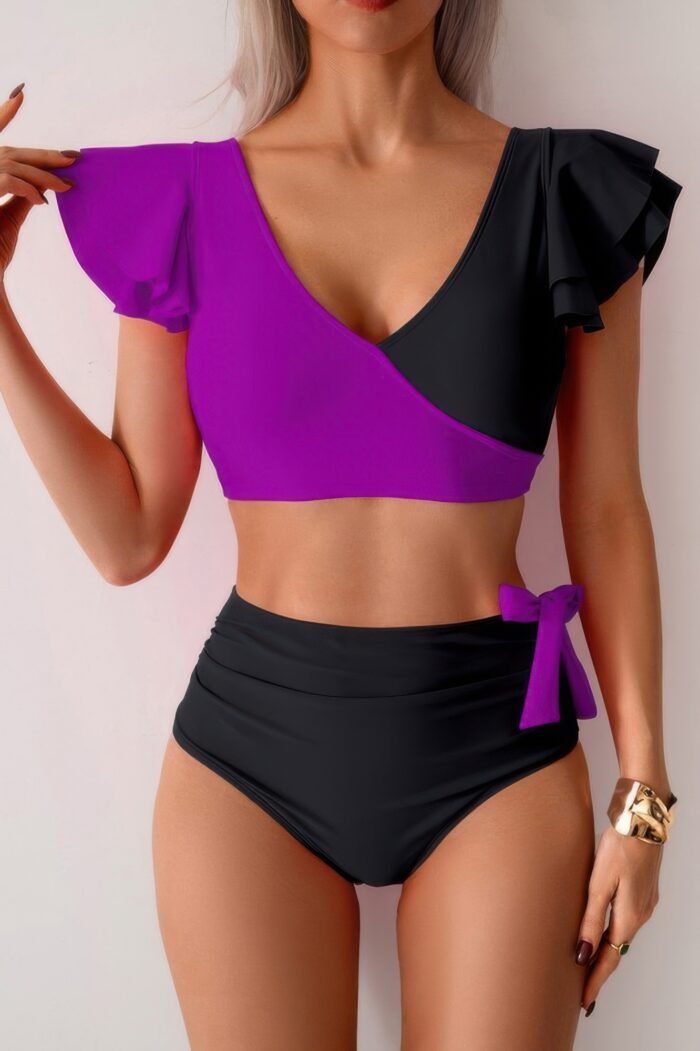 V neck two piece ruffled high waisted swimsuit - image 13