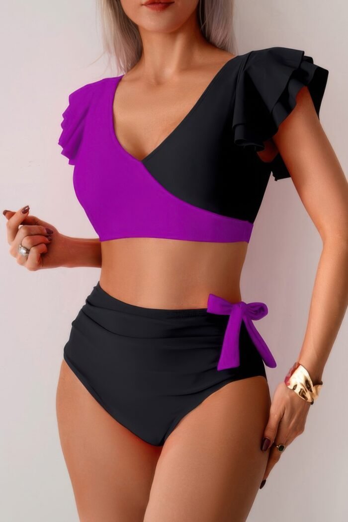 V neck two piece ruffled high waisted swimsuit - image 14