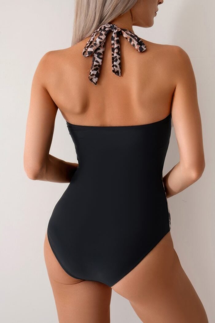 Printed halter deep v neck bodycon swimsuit - image 6