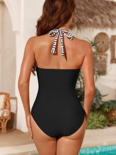 Printed Halter Deep V Neck Bodycon Swimsuit Printed Halter Deep V Neck Bodycon Swimsuit