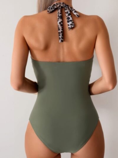 Printed Halter Deep V Neck Bodycon Swimsuit Printed Halter Deep V Neck Bodycon Swimsuit