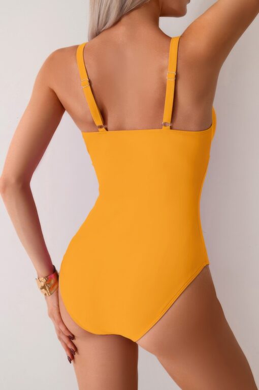 Solid One Piece Ruched Strappy V Neck Bikini - Image 14