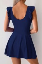 Solid Ruffle Knot Square Neck Fit Swim Dresses - Image 3