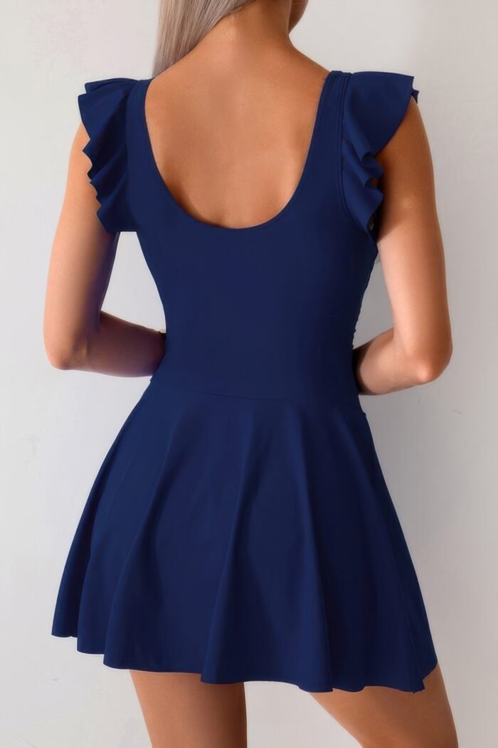 Solid ruffle knot square neck fit swim dresses - image 3