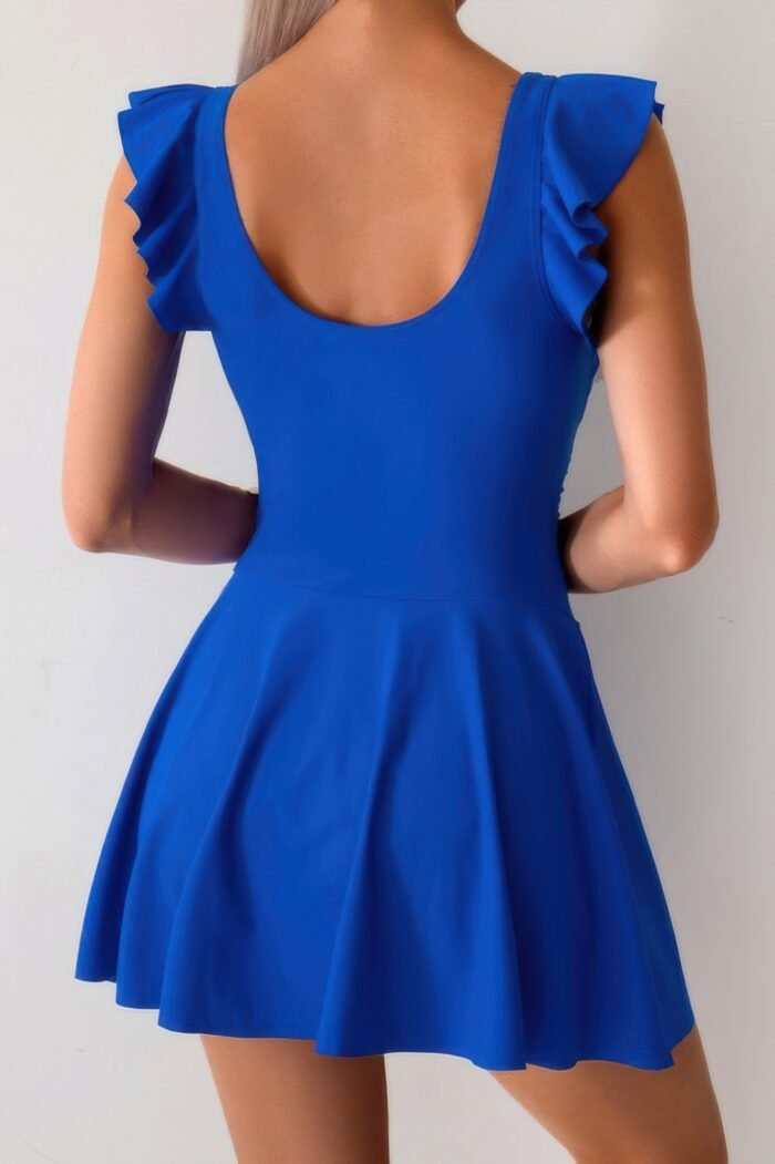 Solid ruffle knot square neck fit swim dresses - image 9