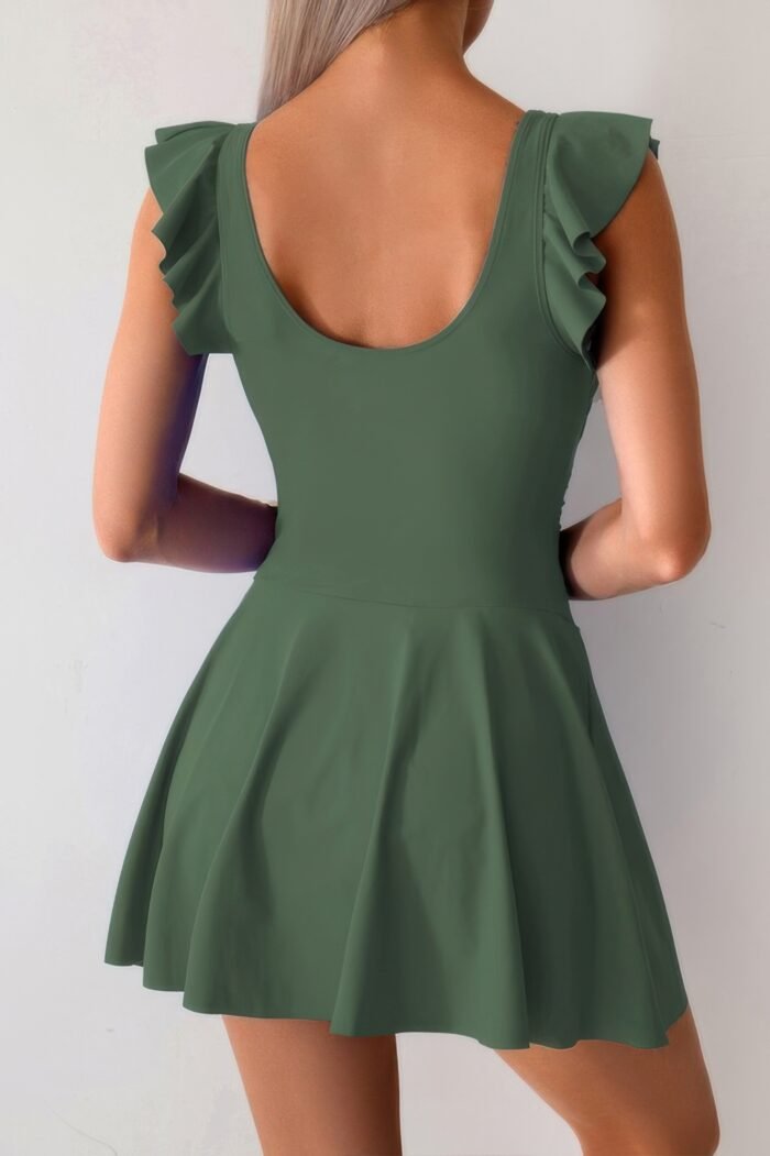 Solid ruffle knot square neck fit swim dresses - image 12