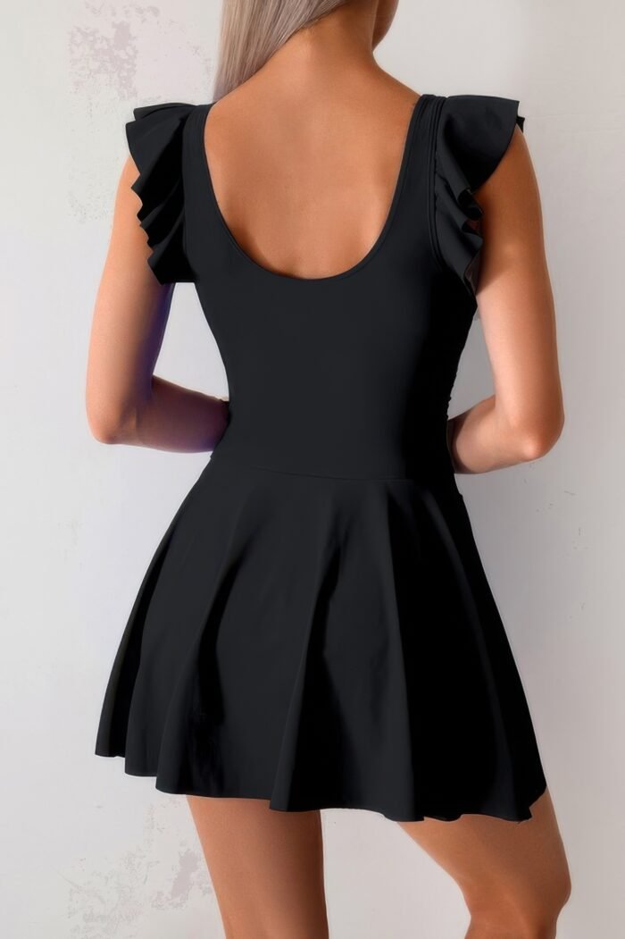 Solid ruffle knot square neck fit swim dresses - image 16