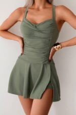 One Piece Ruched Crossover Sleeveless Swimsuit